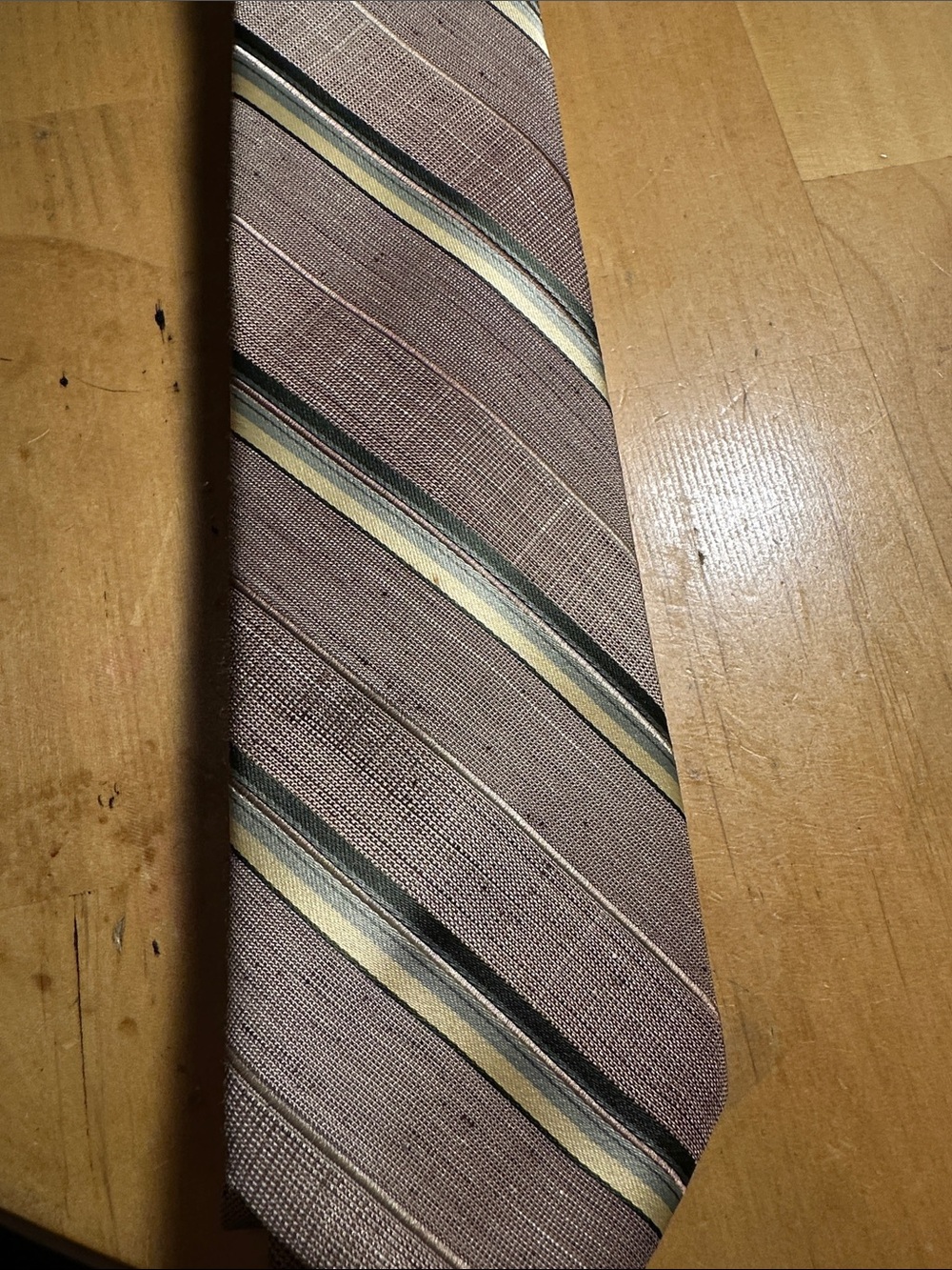 Vintage Wembley Taupe Stripe Tie with Yellow and Green Accents